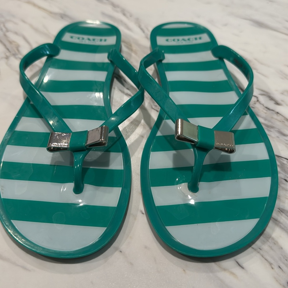 Coach Women’s Striped London Flip Flop With Bow Size 8B‎ - Picture 4 of 9